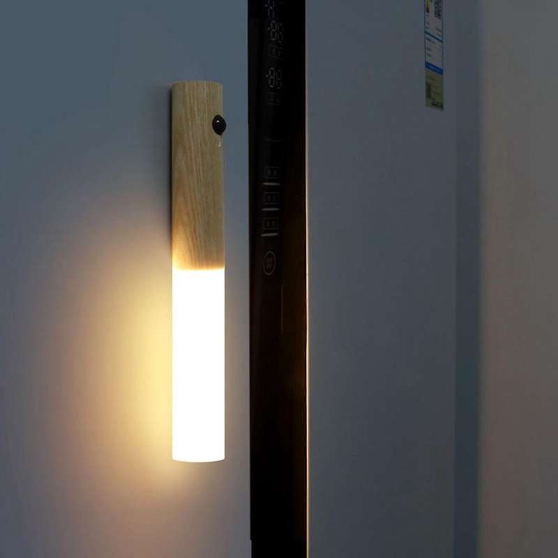 Intelligent Auto PIR Motion Sensor LED Rechargeable Magnetic Night Light Wood Wall Light Kitchen Cab