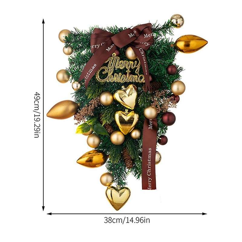 Inverted Tree Door Hanging Christmas Love Golden Balls Inverted Tree Wreath Patio Decoration