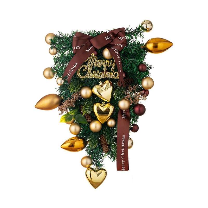 Inverted Tree Door Hanging Christmas Love Golden Balls Inverted Tree Wreath Patio Decoration