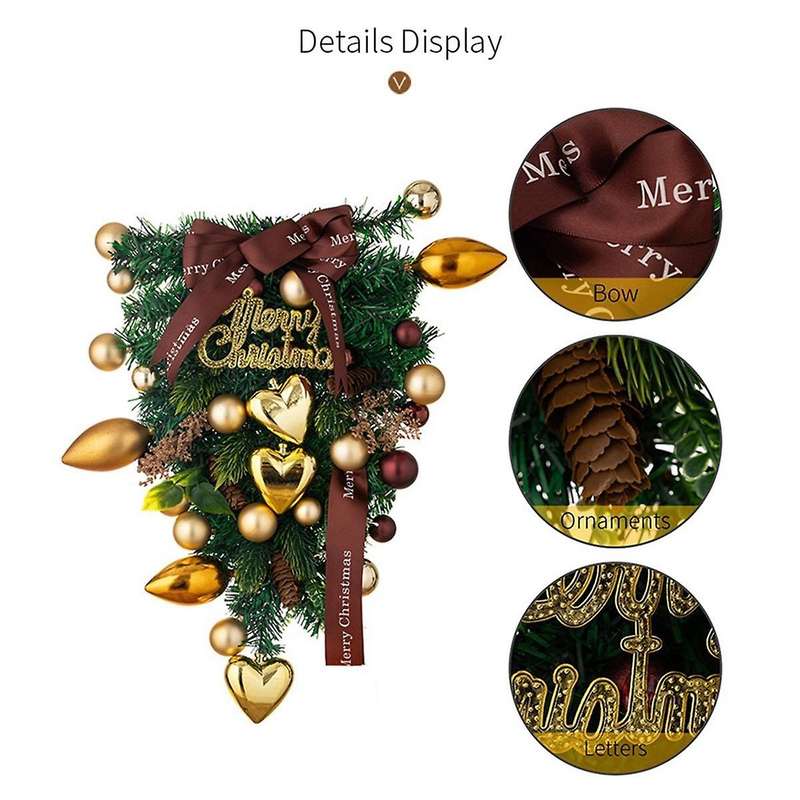 Inverted Tree Door Hanging Christmas Love Golden Balls Inverted Tree Wreath Patio Decoration