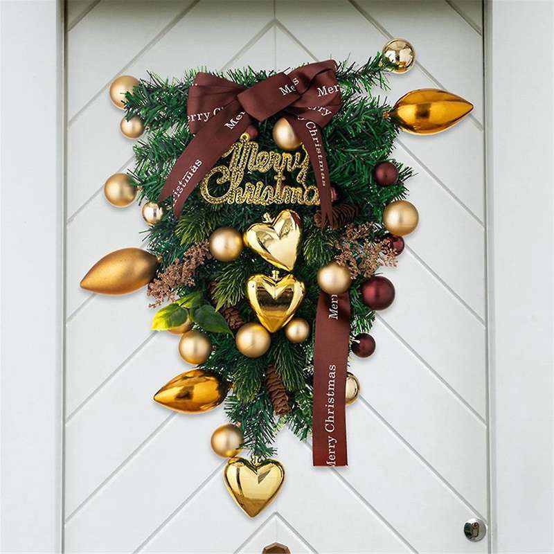 Inverted Tree Door Hanging Christmas Love Golden Balls Inverted Tree Wreath Patio Decoration