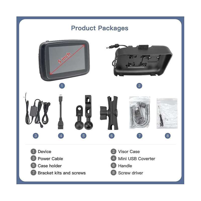 Ipx7 Motorcycle Waterproof Displa 5 Inch Motorcycle Wireless Carplay Android Auto Portable Navigati