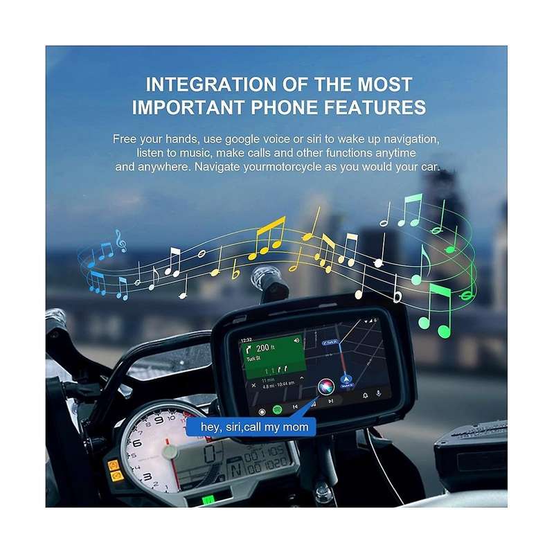 Ipx7 Motorcycle Waterproof Displa 5 Inch Motorcycle Wireless Carplay Android Auto Portable Navigati