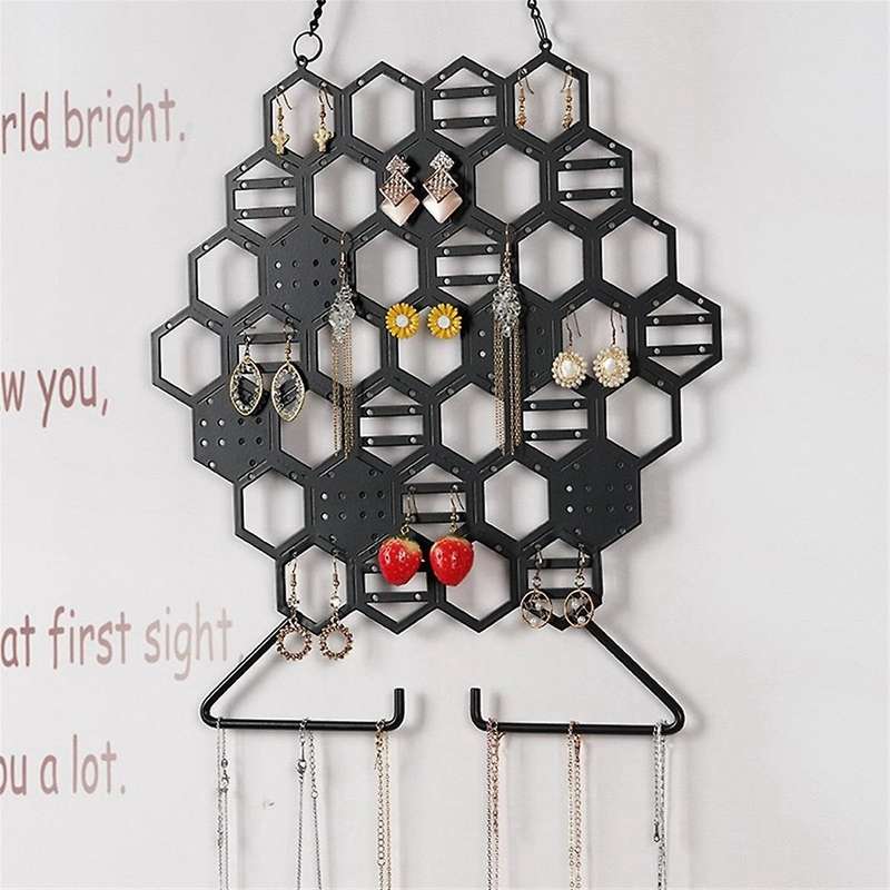 Iron Honeycomb Jewelry Rack Wall Hanging Rack Earrings Earrings Storage Earrings Jewelry Display Pro