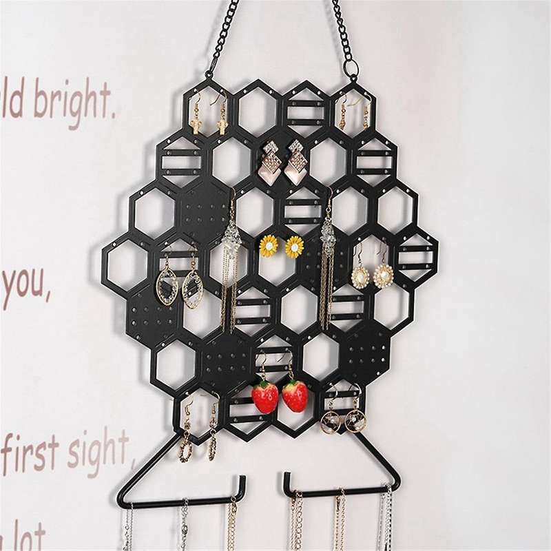 Iron Honeycomb Jewelry Rack Wall Hanging Rack Earrings Earrings Storage Earrings Jewelry Display Pro