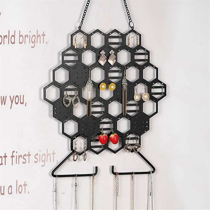 Iron Honeycomb Jewelry Rack Wall Hanging Rack Earrings Earrings Storage Earrings Jewelry Display Pro