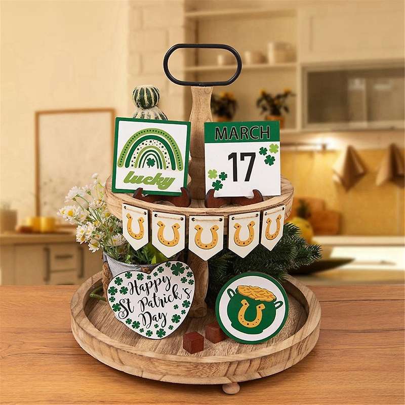 Irish St. 'S Day Lucky Four-Leaf Desktop Wooden Tiered Tray Decorative Ornaments