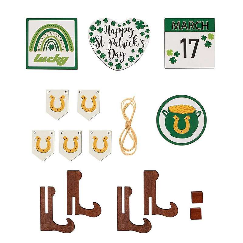 Irish St. 'S Day Lucky Four-Leaf Desktop Wooden Tiered Tray Decorative Ornaments
