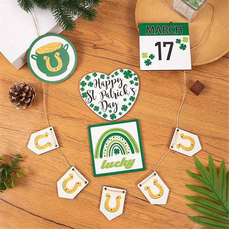 Irish St. 'S Day Lucky Four-Leaf Desktop Wooden Tiered Tray Decorative Ornaments