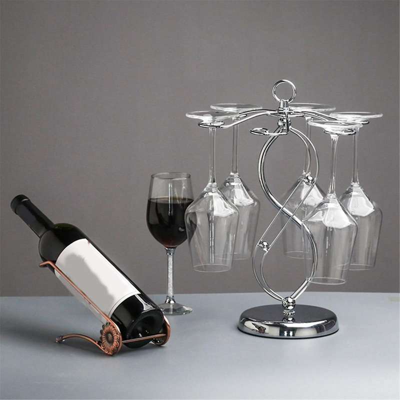 Iron Countertop Wine Glass Holder with Scrollwork Design, Freestanding Tabletop Stemware Storage Rac