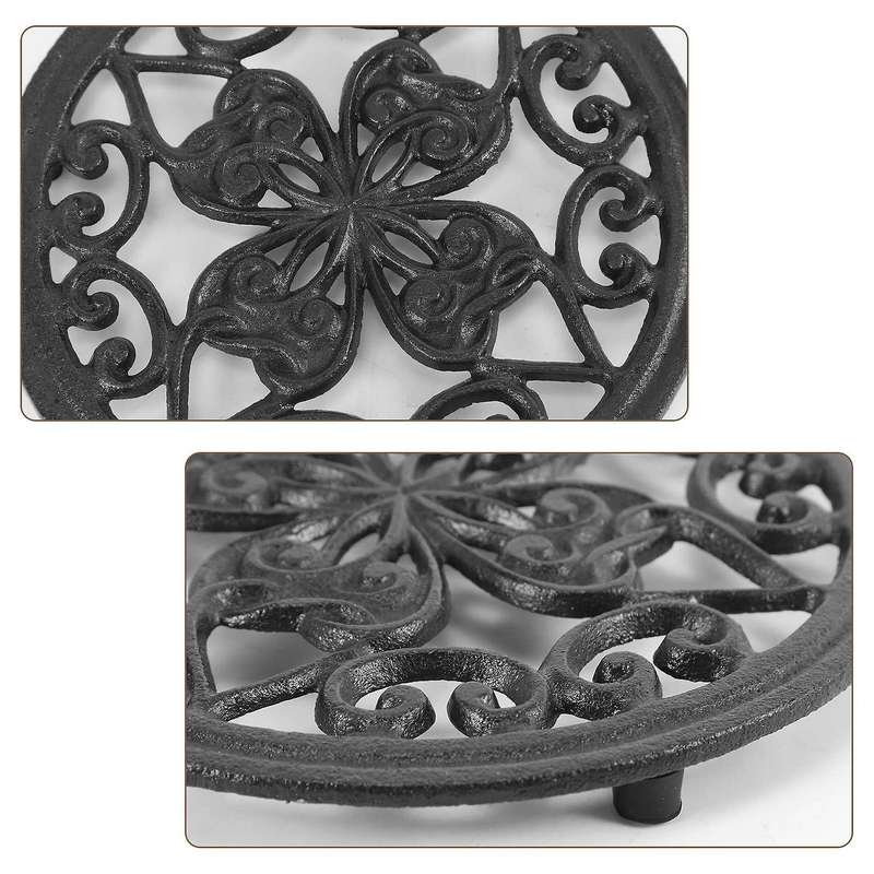 Iron Teapot Trivet with Rubber Pegs for Dining and Kitchen Table, 7 Inch Diameter