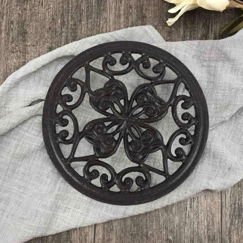 Iron Teapot Trivet with Rubber Pegs for Dining and Kitchen Table, 7 Inch Diameter