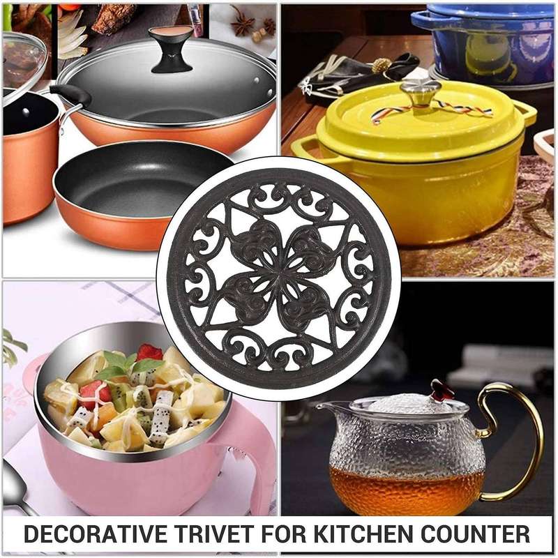 Iron Teapot Trivet with Rubber Pegs for Dining and Kitchen Table, 7 Inch Diameter