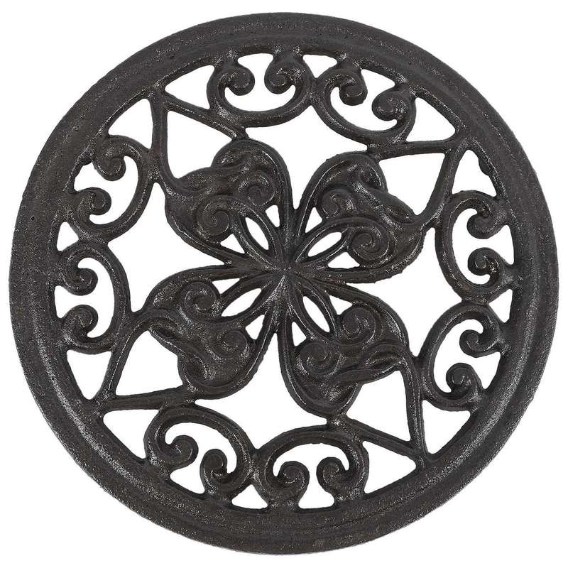 Iron Teapot Trivet with Rubber Pegs for Dining and Kitchen Table, 7 Inch Diameter