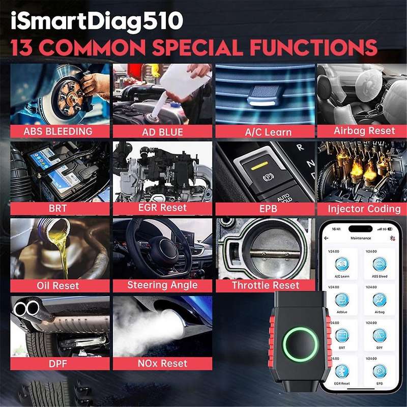ISmartDiag510 Car Scanner All System Diagnosis 13 Reset Function OBDII Full Function Free Update