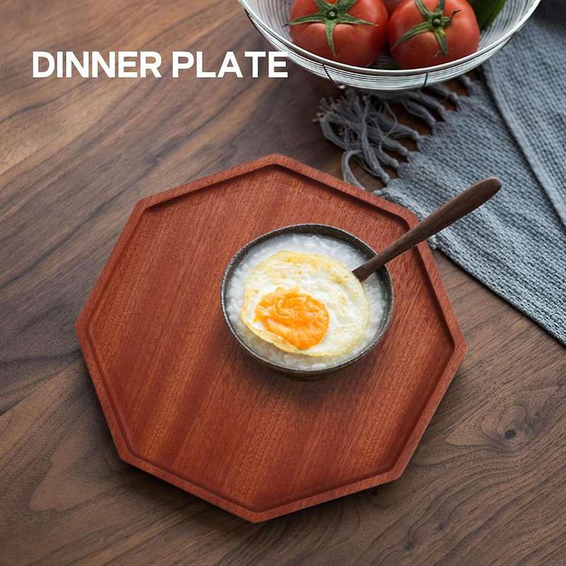 Japanese Ebony Plate Simple Octagonal Dinner Plate Wooden Tray Serving Table Plate Household Deskto