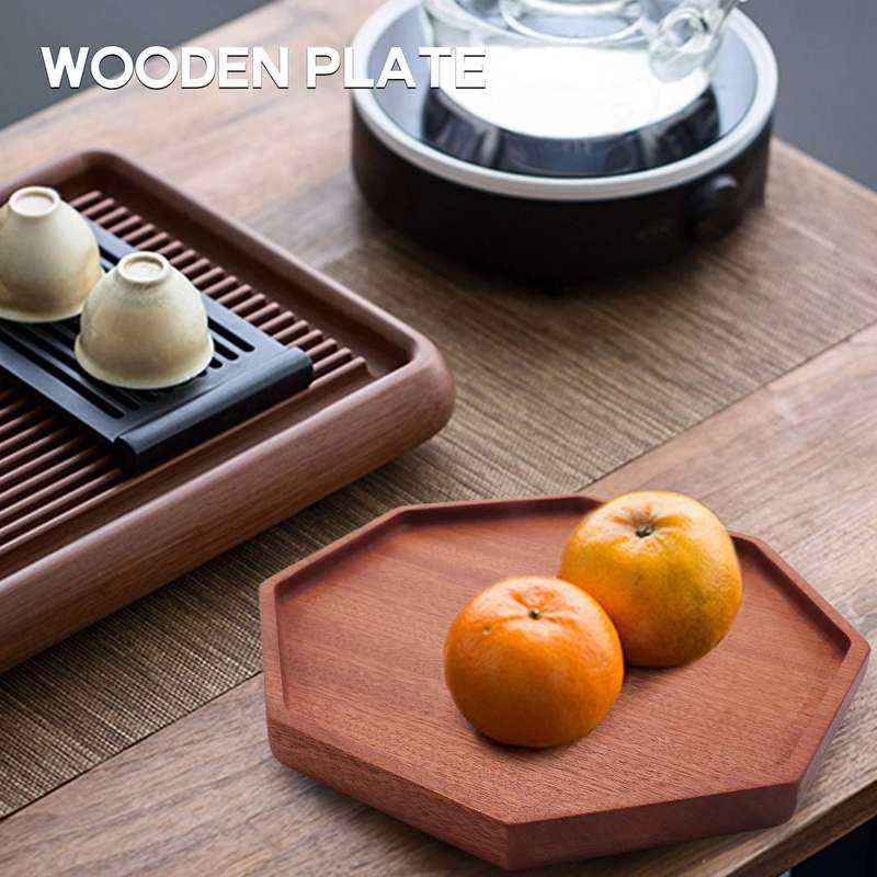 Japanese Ebony Plate Simple Octagonal Dinner Plate Wooden Tray Serving Table Plate Household Deskto