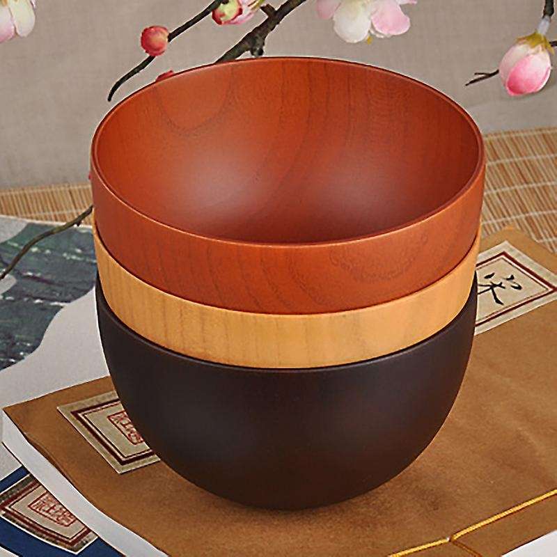 Japanese Style Wooden Bowls, Salad, Noodle, Fruits and Cereal Wooden Bowl Tableware, Red-brown