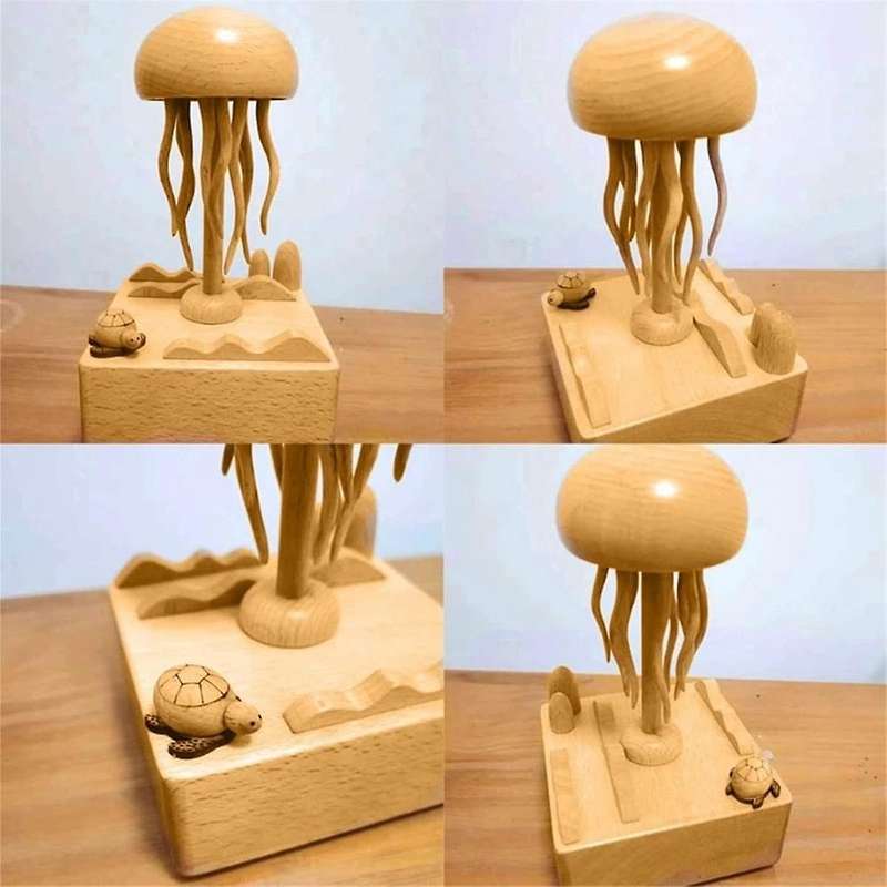 Jellyfish Wood Music Box for Valentine's Day Gift Christmas for Teen Girls Enchanting Ocean Symphony