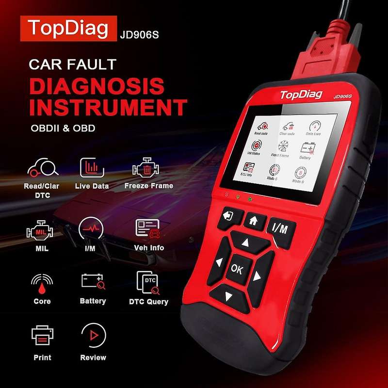 JD906S OBD2 Scanner Battery Test Scanner Code Clear Fault Code Car Diagnostic Tool HD Display Engine