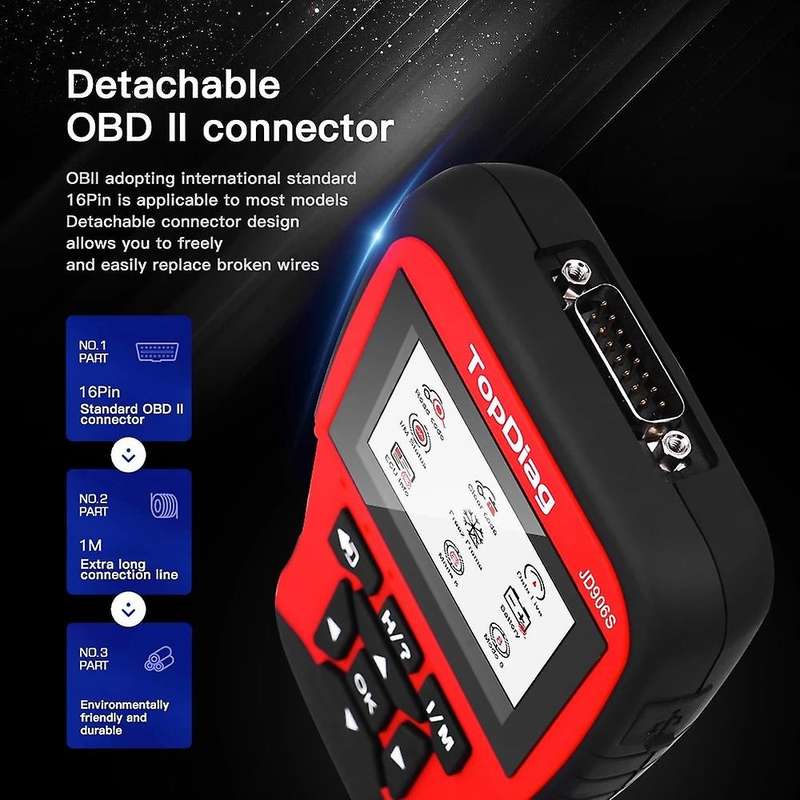 JD906S OBD2 Scanner Battery Test Scanner Code Clear Fault Code Car Diagnostic Tool HD Display Engine