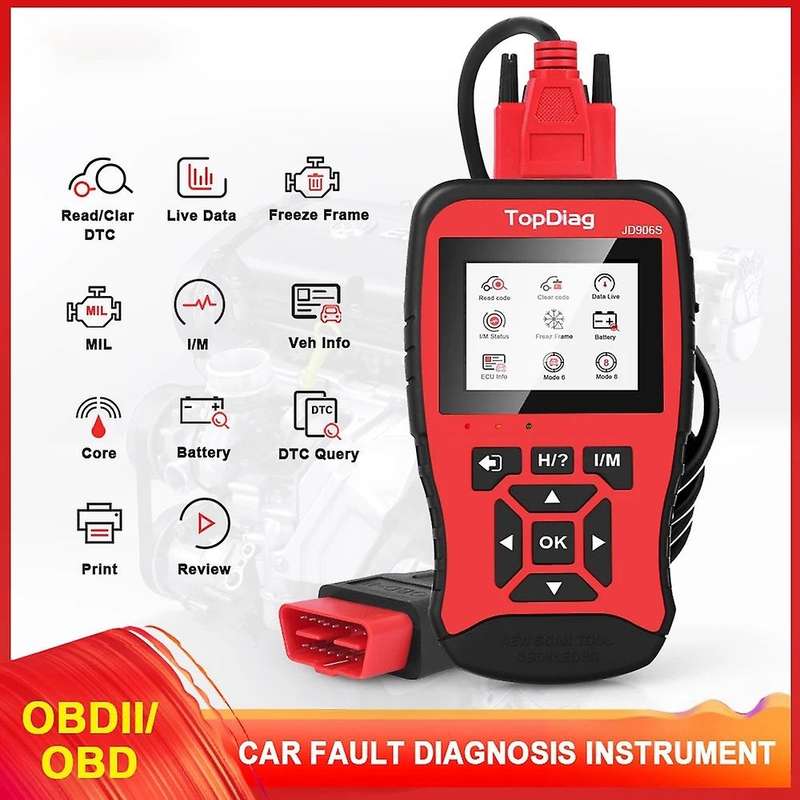 JD906S OBD2 Scanner Battery Test Scanner Code Clear Fault Code Car Diagnostic Tool HD Display Engine