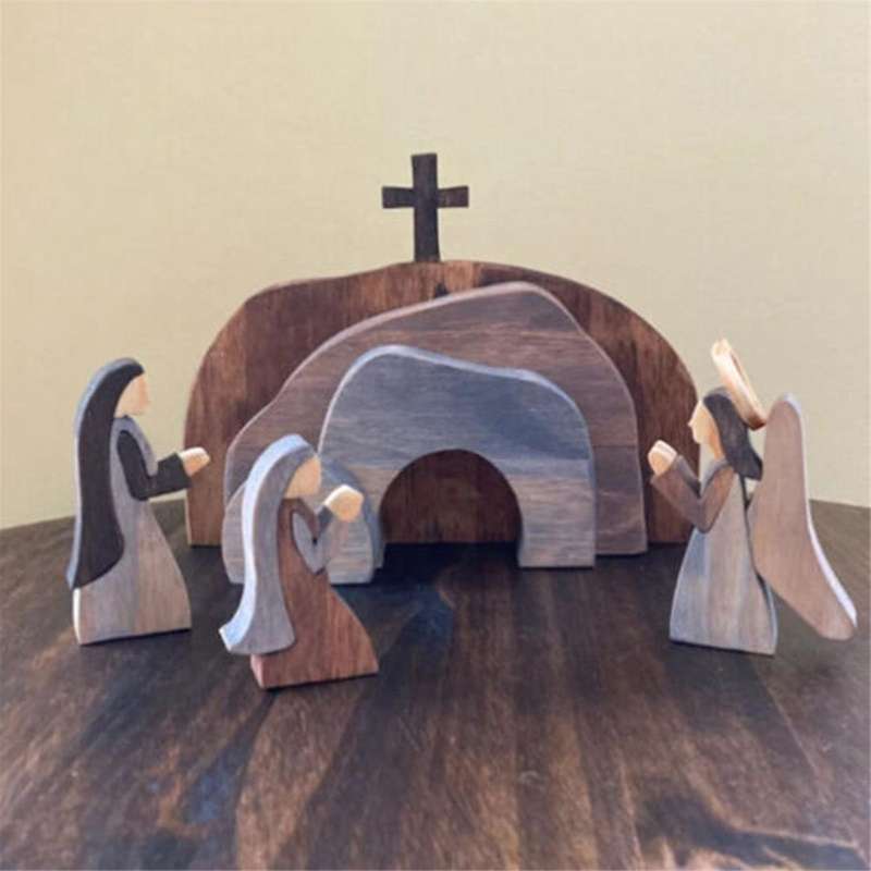 Jesus Statue Decoration Wooden Nativity Statue Set Easter Crafts