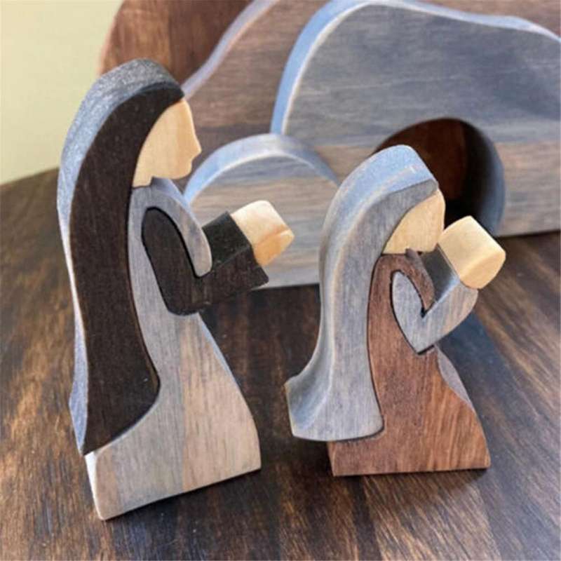 Jesus Statue Decoration Wooden Nativity Statue Set Easter Crafts