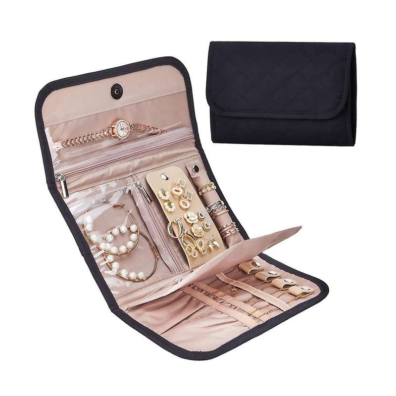 Jewelry Organizer Roll Foldable Jewelry Storage Bag Portable Travel Jewelry Case Soft Earrings Brace