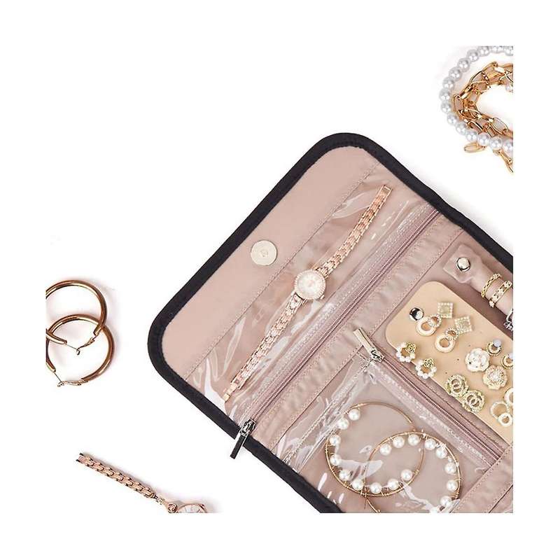 Jewelry Organizer Roll Foldable Jewelry Storage Bag Portable Travel Jewelry Case Soft Earrings Brace
