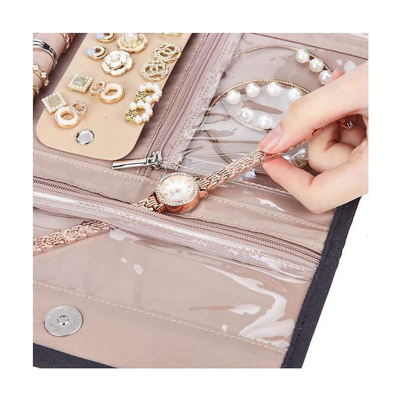 Jewelry Organizer Roll Foldable Jewelry Storage Bag Portable Travel Jewelry Case Soft Earrings Brace