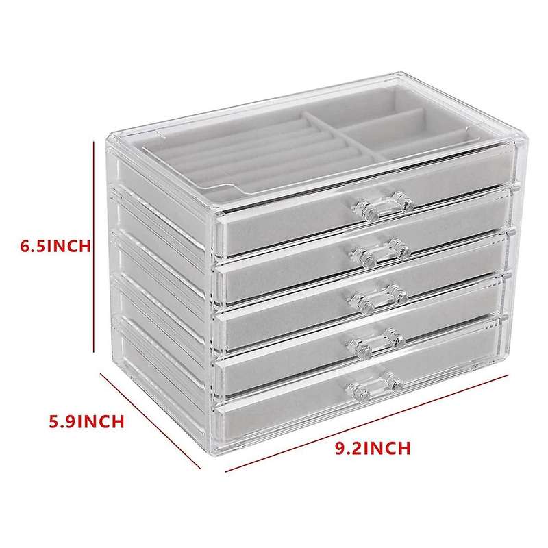 Jewelry Organizer with 5 Drawers Clear Acrylic Jewelry Box Gift Stackable Velvet Earring Display Ho