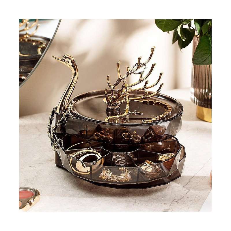 Jewelry Organizer, Small Jewelry Storage Box for Women, 3-layer Rotating Jewelry Tray Case with Lid