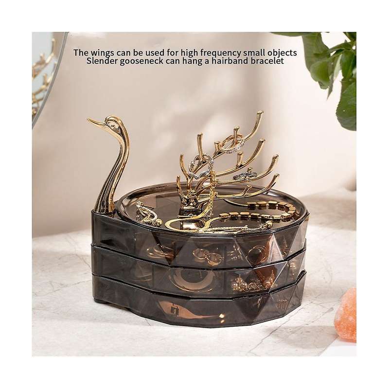 Jewelry Organizer, Small Jewelry Storage Box for Women, 3-layer Rotating Jewelry Tray Case with Lid