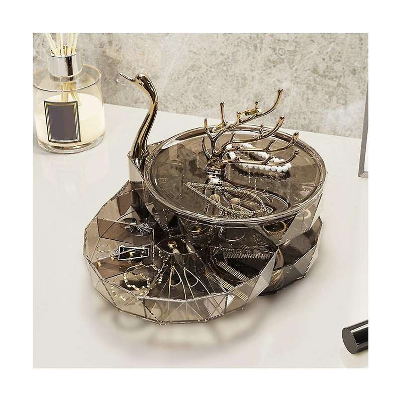 Jewelry Organizer, Small Jewelry Storage Box for Women, 3-layer Rotating Jewelry Tray Case with Lid