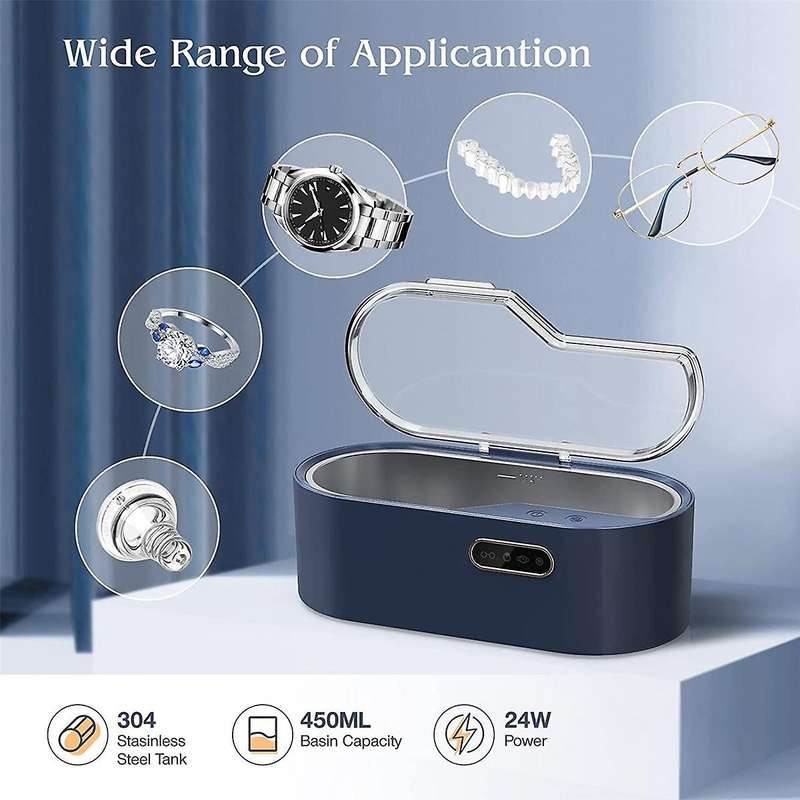 Jewelry Cleaner, 450ml Professional Ultrasonic Cleaning Machine for All Jewelry, 45khz Portable Hou