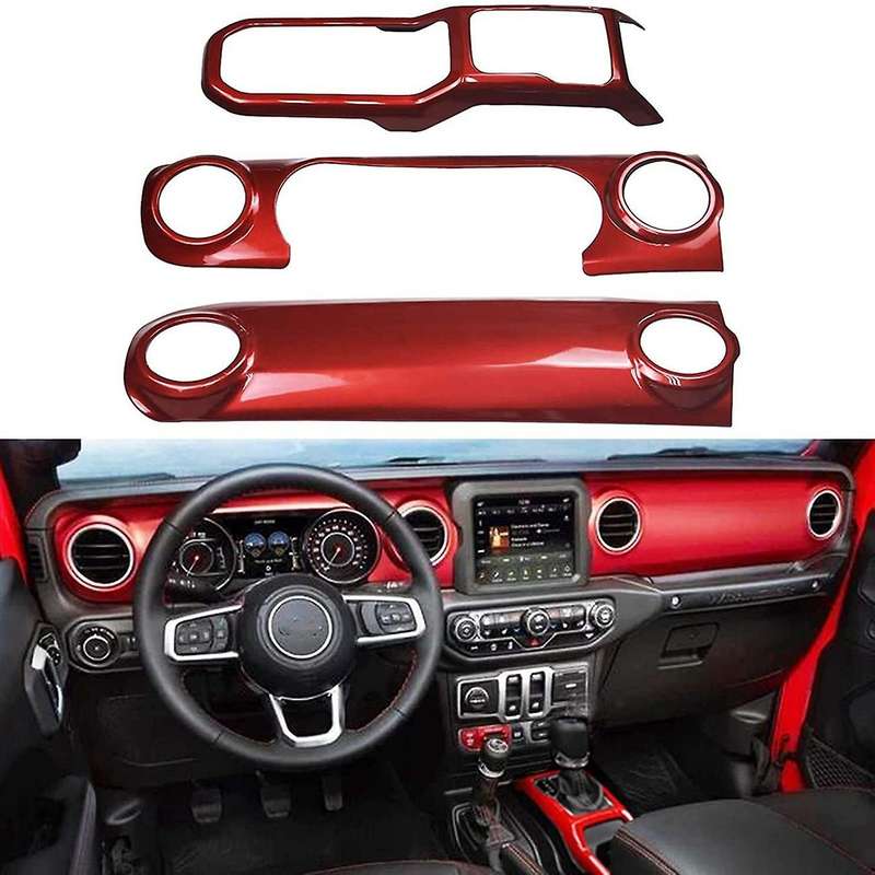 JL Center Console Panel Dashboard Cover Trim for Wrangler JL 2018-2021/ JT 2020 Accessories (Red)