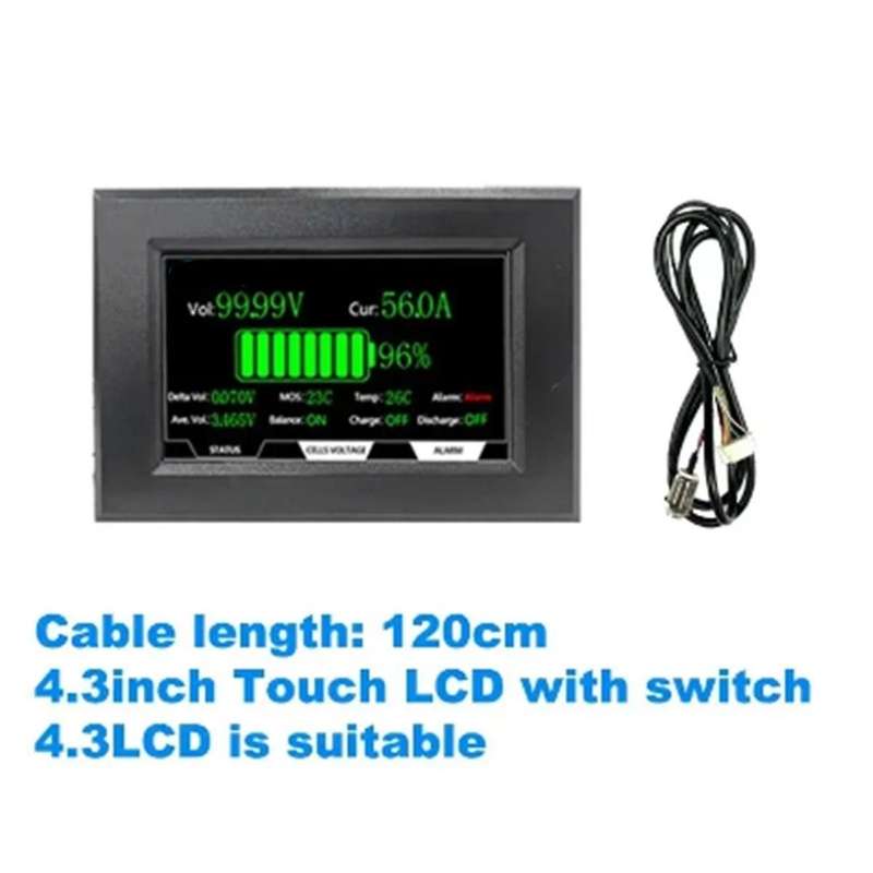JKBMS Accessory 4.3 Inch LCD Display Suitable for All JK BMS Models Cable120cm with 4 Fixed Screws