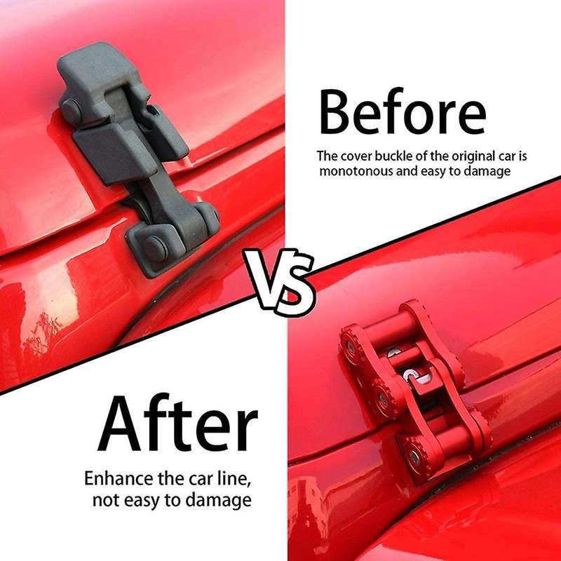 JL Hood Latches, Aluminum Car Hood Catch Set for 2018-2021 JL JLU & 2020-2021 JT ,Red