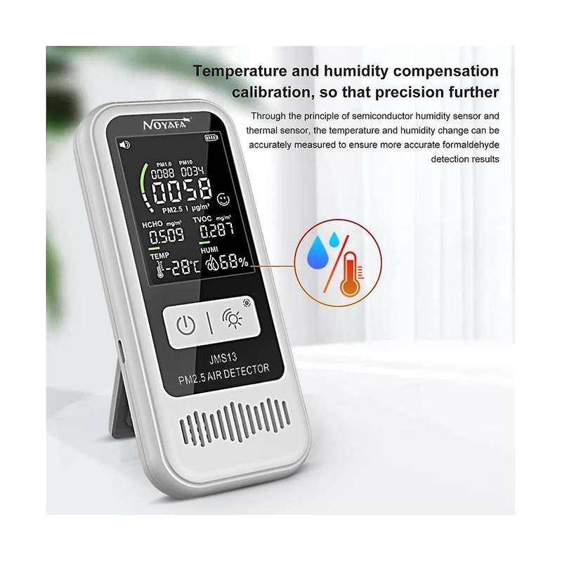 JMS13 Air Quality Monitor, Indoor Thermometer Portable PM2.5/PM1.0/PM10 Tester, 5-In-1 Detector for