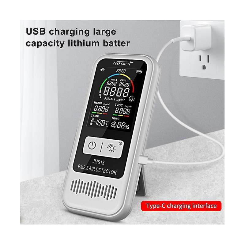 JMS13 Air Quality Monitor, Indoor Thermometer Portable PM2.5/PM1.0/PM10 Tester, 5-In-1 Detector for