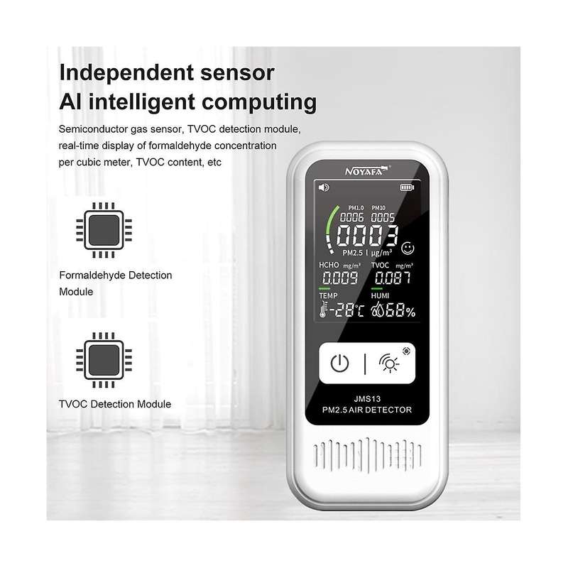 JMS13 Air Quality Monitor, Indoor Thermometer Portable PM2.5/PM1.0/PM10 Tester, 5-In-1 Detector for
