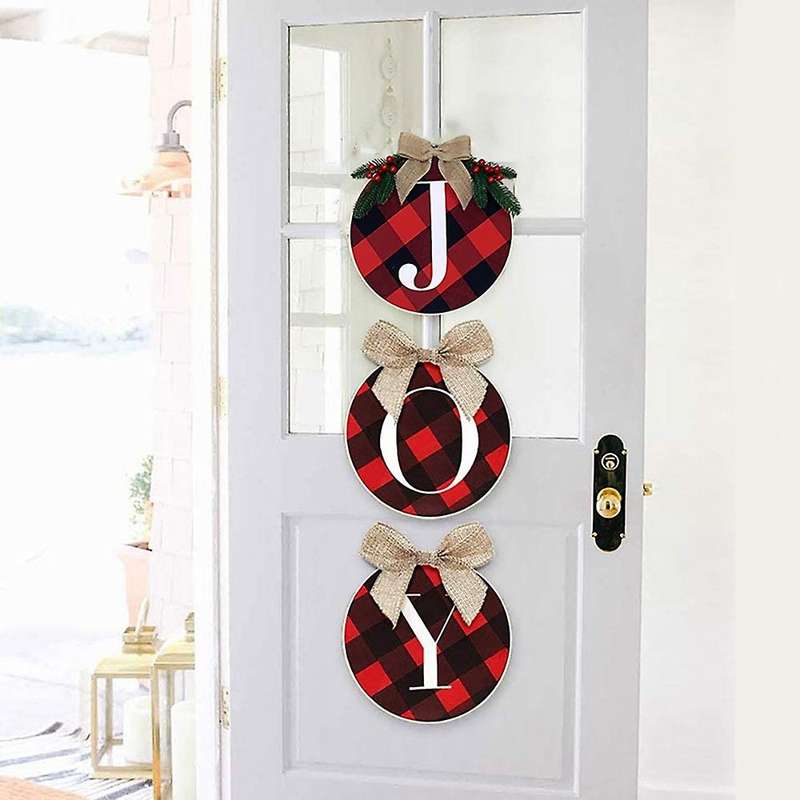 Joy Sign Christmas Wreaths Decorations for Front Door, Decor for Home Window Wall Farmhouse Indoor O