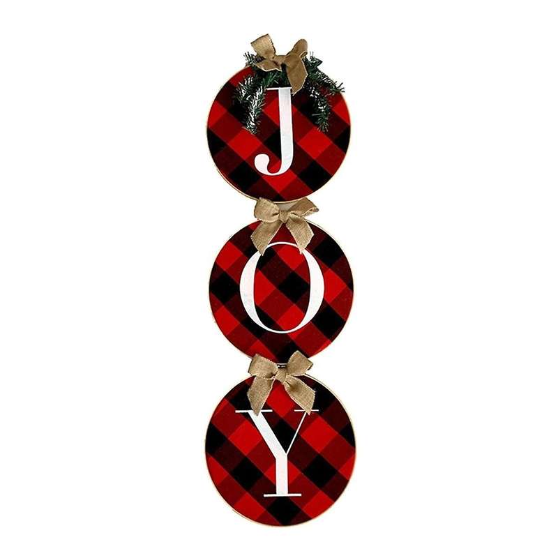 Joy Sign Front Door Decoration Rustic Wooden Wreath Check Wreath Christmas Hanging Wreath Xmas Holid