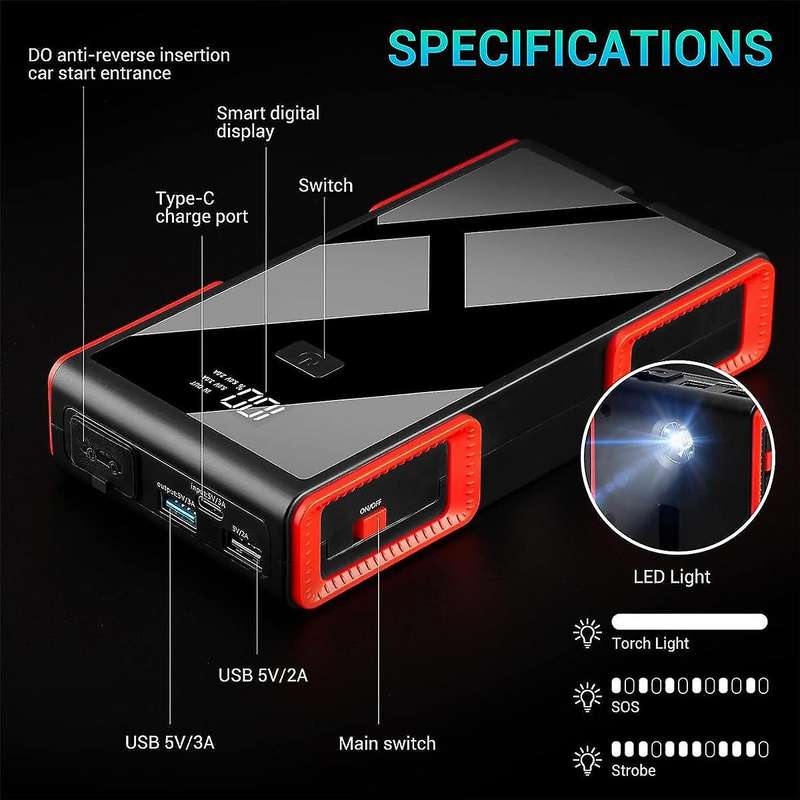 Jump , 10000mah Lithium Car Jump Battery Pack, 12v Portable Battery Power Pack with Full Screen