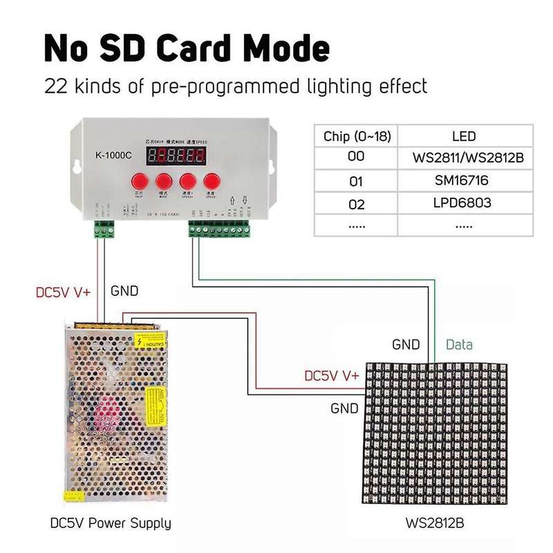 K1000C SD Card Controller RGB Controller WS2801 WS2811 WS2812B LPD6803 LED 2048 Pixels Program Cont