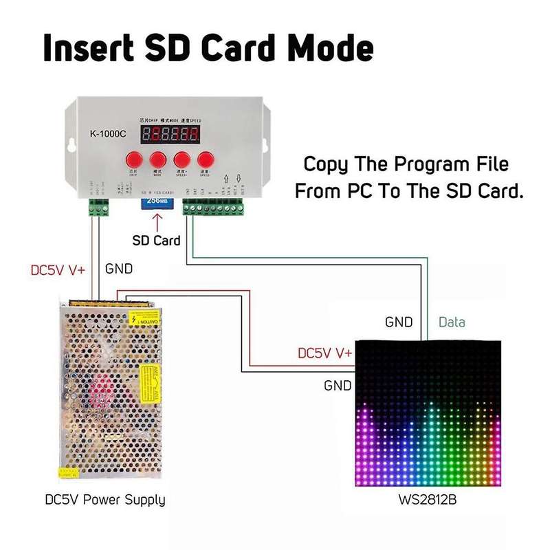 K1000C SD Card Controller RGB Controller WS2801 WS2811 WS2812B LPD6803 LED 2048 Pixels Program Contr