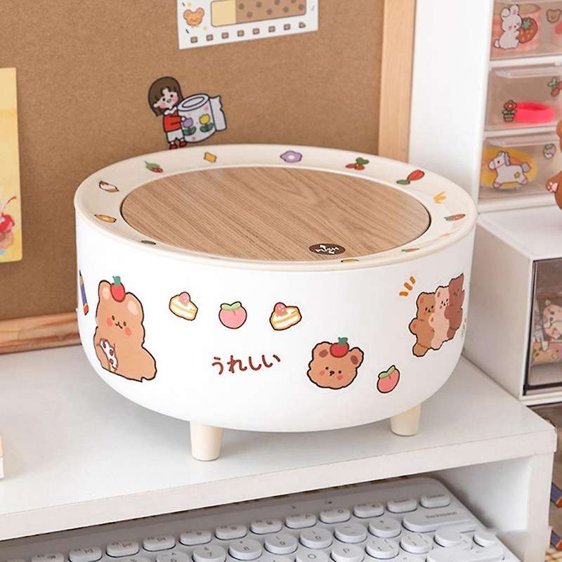 Kawaii Style Desktop Garbage Can Table Cute Mini Cover Storage Box Small Paper Basket on the Desk wi