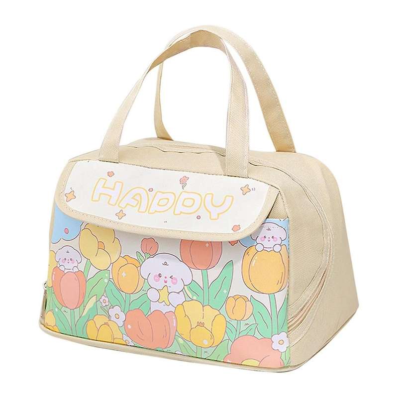 Kawaii Portable Lunch Bag Beige Insulated Lunch Container for Women Adult Work Outdoor Camping