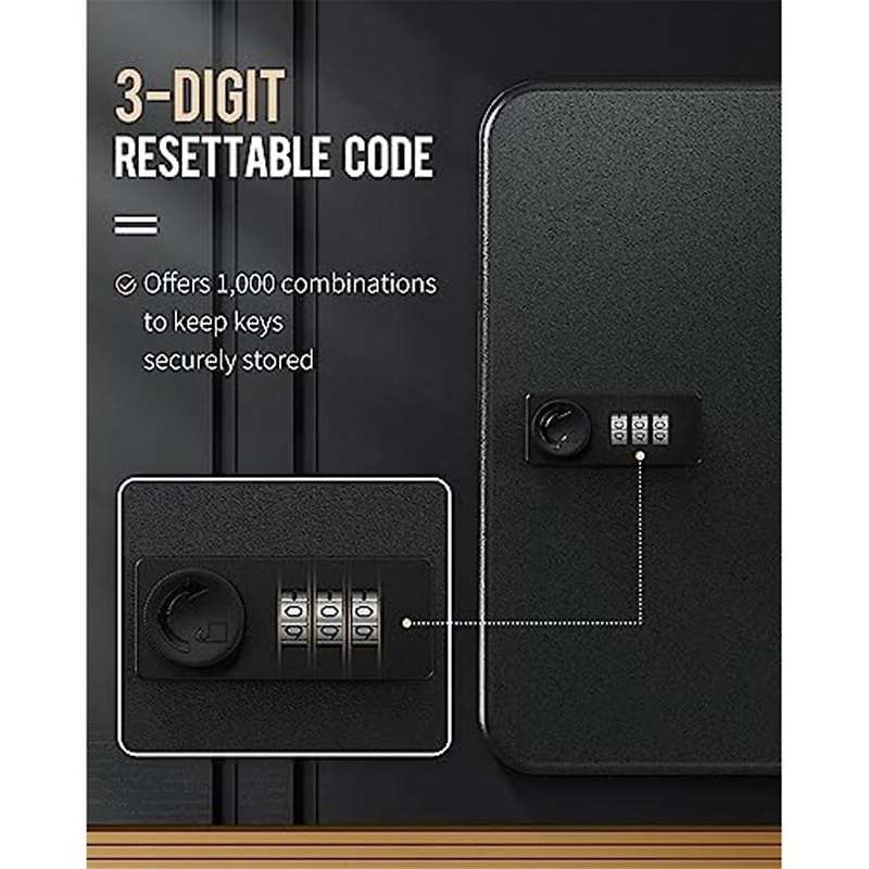 Key Cabinet with Combination Lock Wall-mounted Key Storage Box with Resettable Combination Black Dig